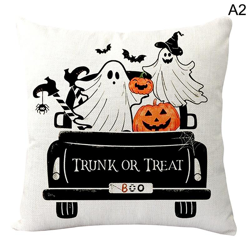 45*45cm Halloween Decoration Pillow Cover, Trick Or Treat Cushion Cover, Ghost, Pumpkin Head, Bat Decor Sofa Cushion Cover Decor