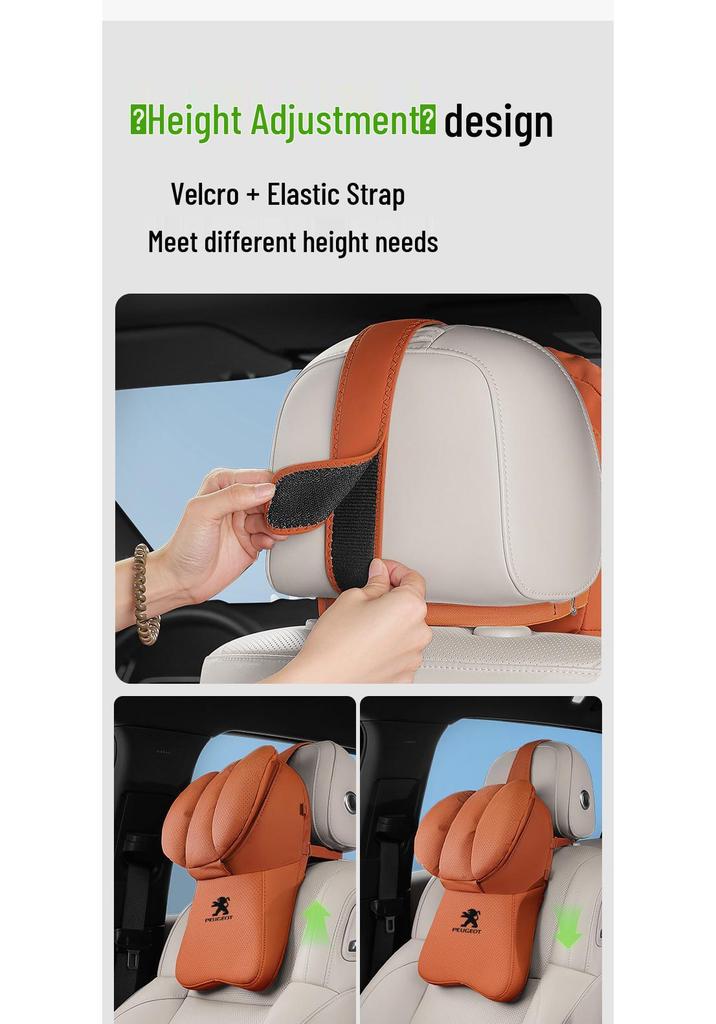 Peugeot Car Headrest Lumbar & Neck Support Pillow for 2008, 4008, 5008, 408, 508L, e2008 Models.