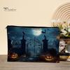 Festive Desktop Storage Bag Bag, with Halloween Pumpkin Ghost Print, Smooth Durable Zippered Case Zipper Canvas Makeup for Travel Cosmetic Organizer