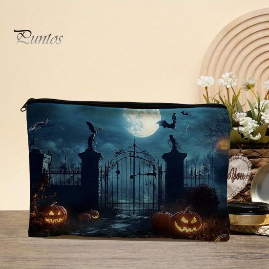 Festive Desktop Storage Bag Bag, with Halloween Pumpkin Ghost Print, Smooth Durable Zippered Case Zipper Canvas Makeup for Travel Cosmetic Organizer