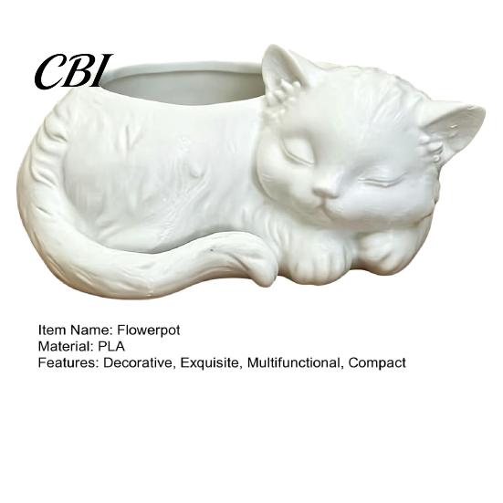 Artistic Cat Plant Holder 3D Printed Sleeping Flowerpot, Mini Desktop Planter, Gift for Lovers Decorative Succulents Small Green Plants Planter