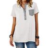 2026 Fashion Simple Top Single-breasted Pocket Splicing Short Sleeve Casual Women's T-Shirt