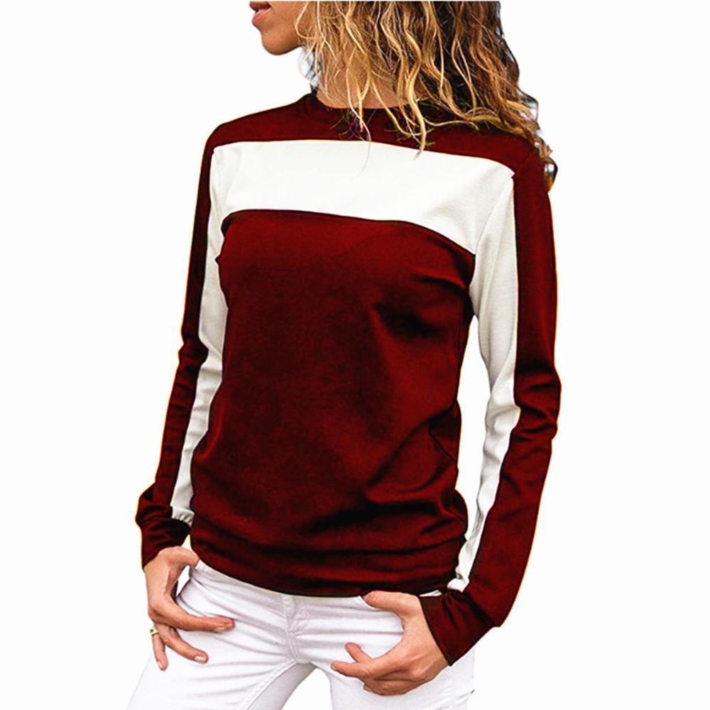 Ladies Fashion Spliced Sports Long Sleeve Round Neck Top