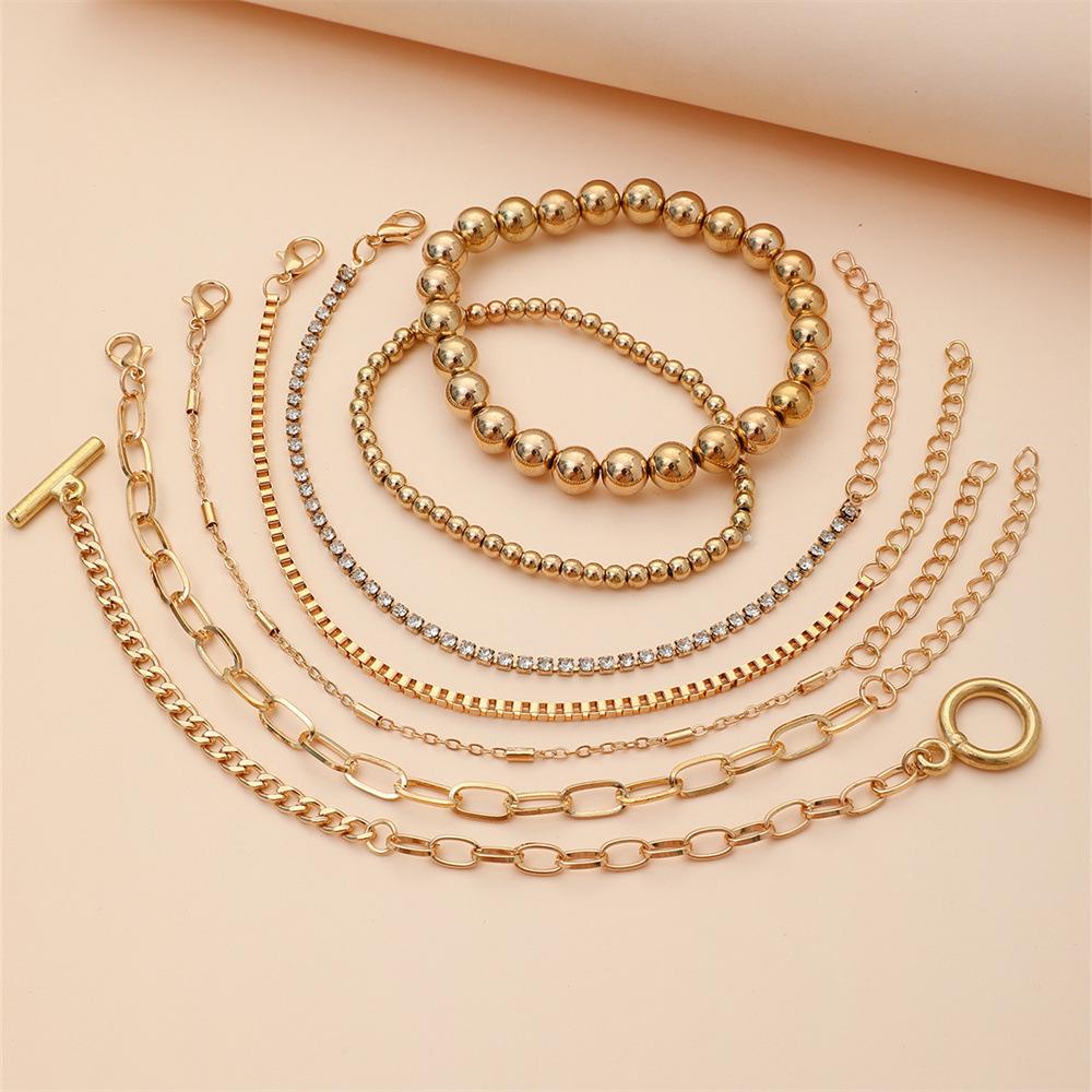 Simple Bracelet, Elastic Rope Beaded Paperclip Bracelet, Versatile Alloy Bracelet 7-piece Set