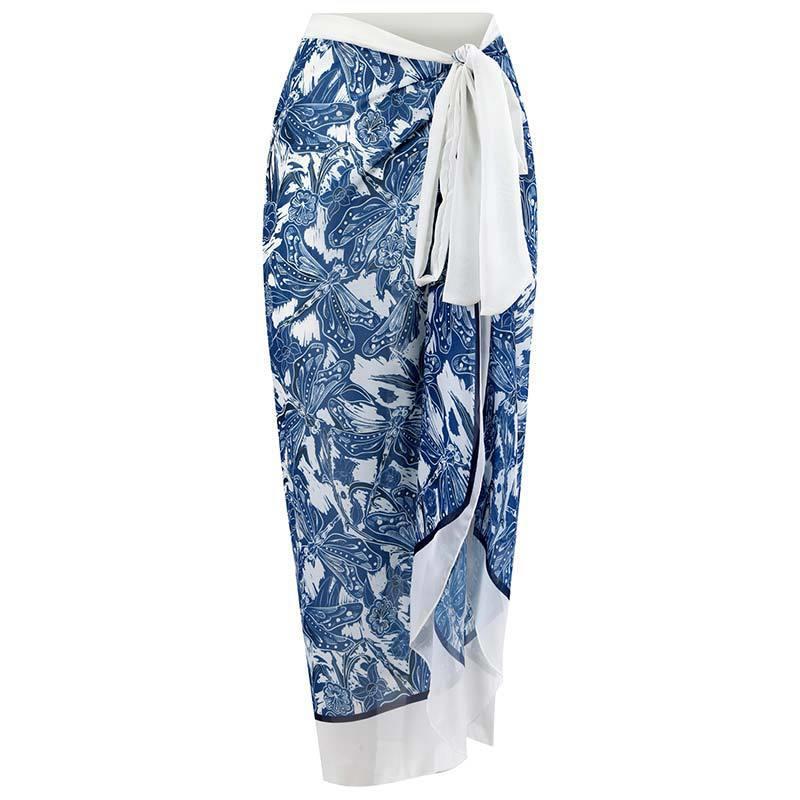 High-Waisted Push-Up Sheer Bikini Three-Piece Swimsuit Set with Long Skirt