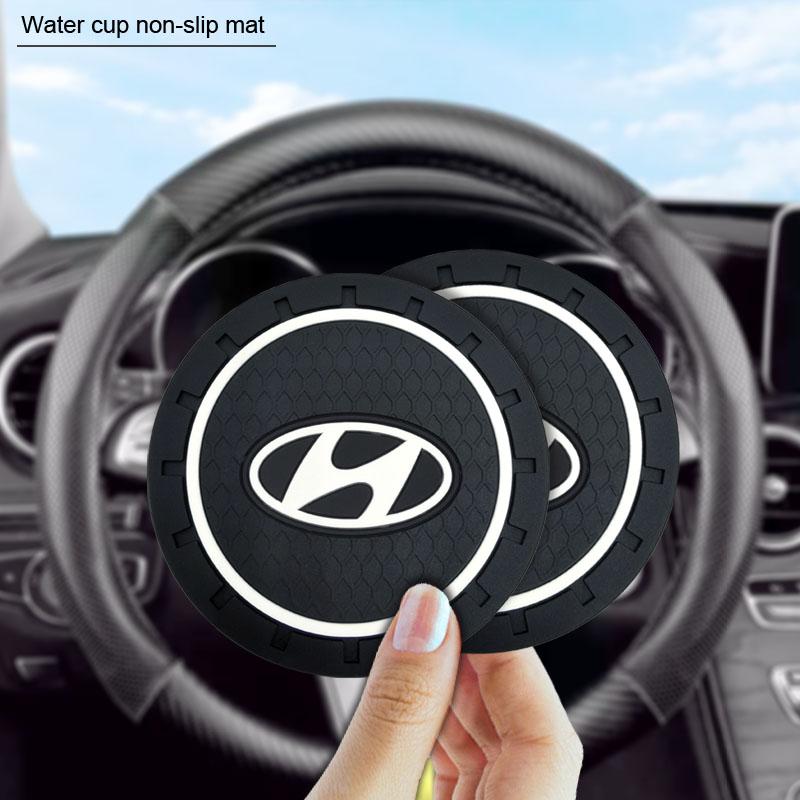 2Pcs Car Anti Slip Coaster Anti-noise Water Cup Pad Cushion Car Accessories For Hyundai Genesis I10 I20 I30 I40 IX20 IX35 IX25 Accent Azera Elantra