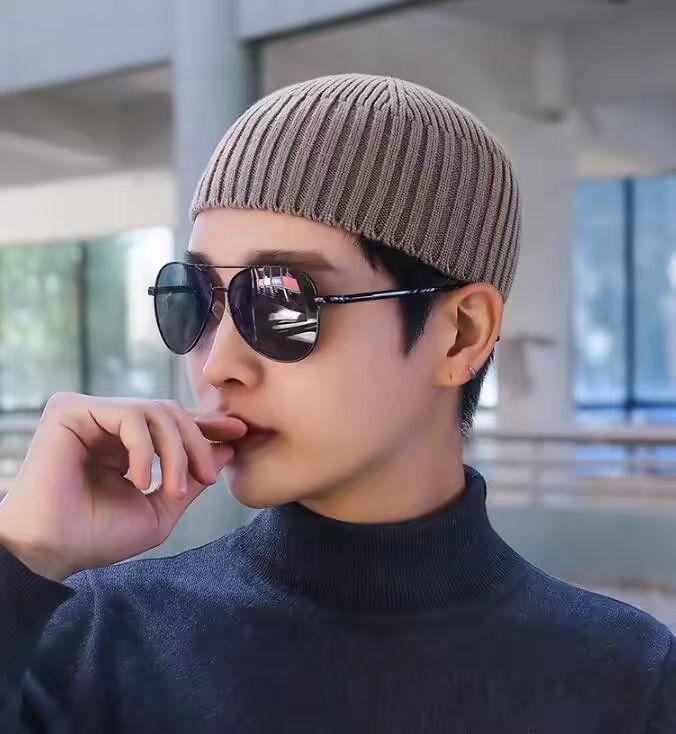 Melon hat European and American style knitted hat men's autumn and winter solid color pullover hat women's warm wool hat cold hat windproof versatile