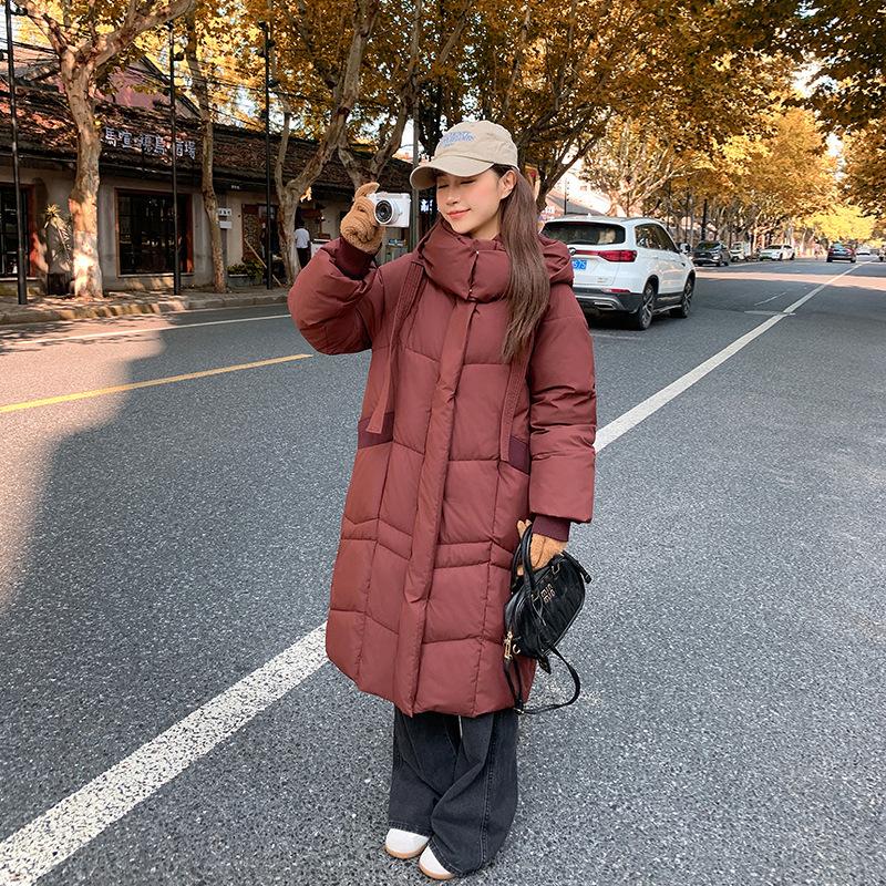 New long down cotton-padded clothes for women's winter fashion hooded knee-length thickened warm cotton-padded jacket