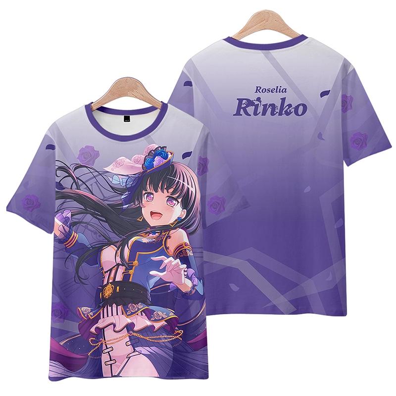 Roselia Anime Tee 2025 New BanG Dream Girl Band All Role Playing 3D Print T-shirt Summer Men Women Harajuku Short Sleeve Y2k Top