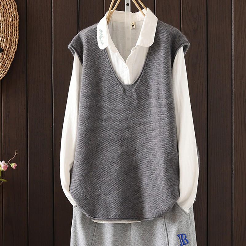 

Женский художественный вязаный жилет с глубоким V-образным вырезом, свободного кроя, без рукавов, многослойный свитер One Size