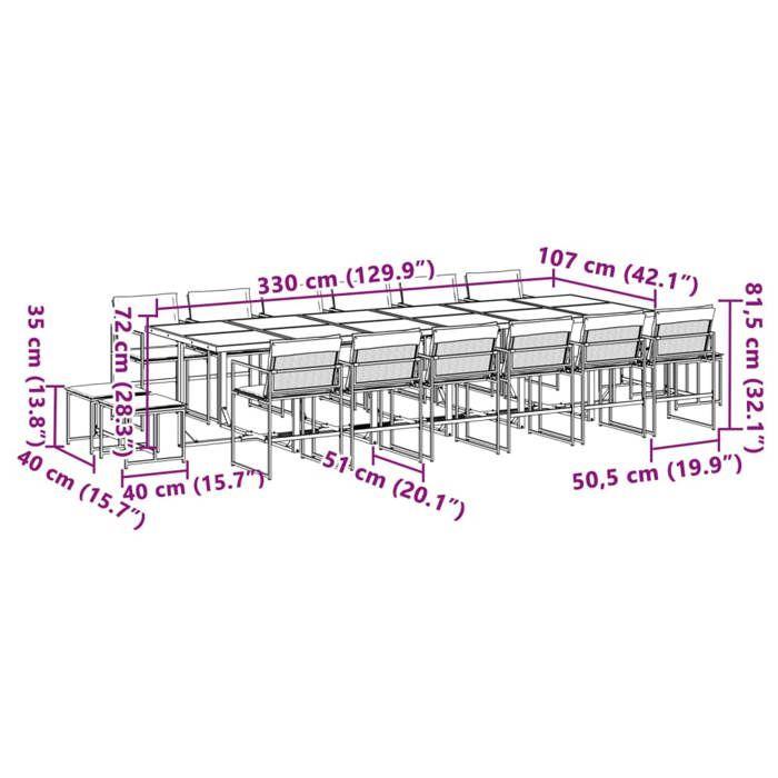 VidaXL Ensemble à manger de jardin avec coussins 17pcs blanc textilène, ensemble à manger d'extérieur, meuble à manger 3295102
