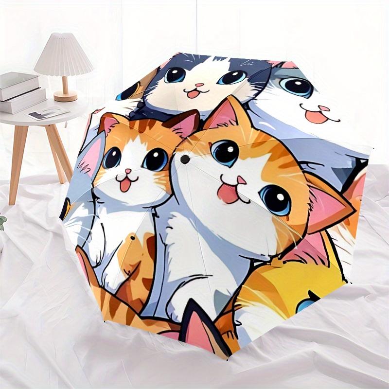 1pc Cute Cats Automatic Opening/Closing Folding Umbrella with 55 Ribs, Plastic Handle, Windproof Portable Sunshade Umbrella y250726095