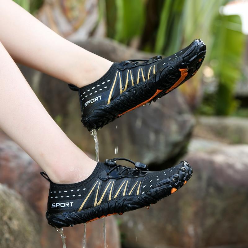 

Быстросохнущая мужская походная обувь для прогулок, женская дышащая эластичная обувь Aqua для морского серфинга, дайвинга, плавания, унисекс, кроссовки для тренировок в тренажерном зале EU:45 золотой/чёрный