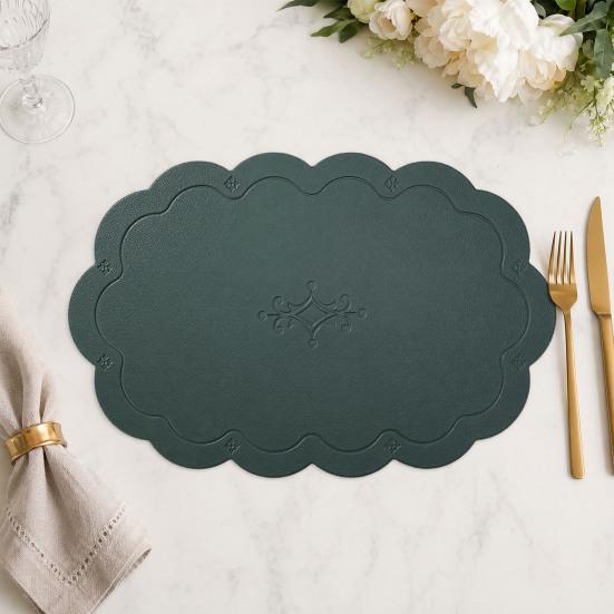 2 Pcs Leather Placemats with Embossment Design No-Slip Heat Resistant Table Mats