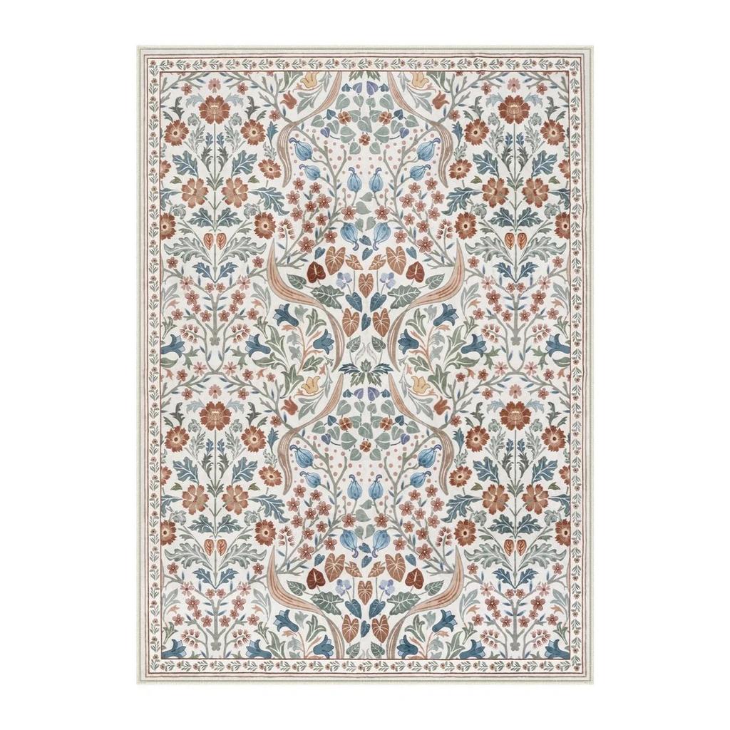 Bohemian Floral Rug Vibrant Blossom Floral Living Room Area Rug Minimalist Bedroom Decorative Rug Washable Rug Anti-slip Rug