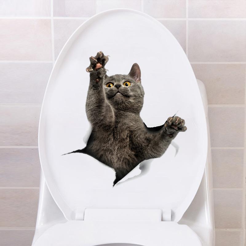 Gerissener neugieriger Kätzchen Toilettenaufkleber 3D-Effekt Badezimmer Toilettensitz Wasserdichter Aufkleber Selbstklebend