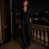 Lightweight Polyester Jumpsuit Women's Long Sleeve Jumpsuit, Deep V Neck Loose Wide Leg Comfortable Women Rompers, High Waist Summer Casual One Piece