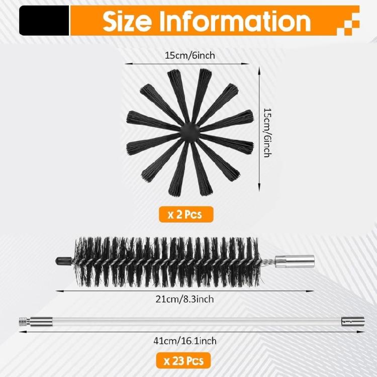 360 Degree Rotating Chimney Brush Kits with Flexible Rods for Effective Cleaning of Pipes Vents Home Professional Use