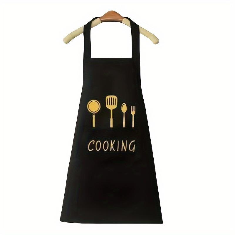Printed Polyester Bib Apron Lightweight With Front Pocket Washable Kitchen Work Apron For Household Cooking Catering Restaurant Use