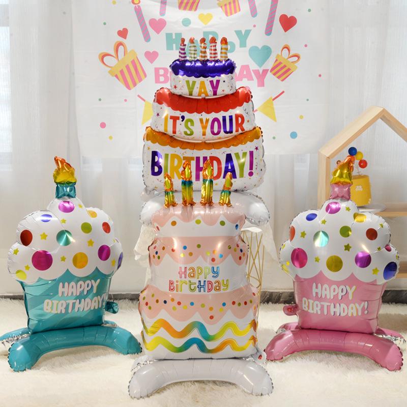 Large Cartoon Stand Cake Balloons for Kids' Birthday Party Decorations