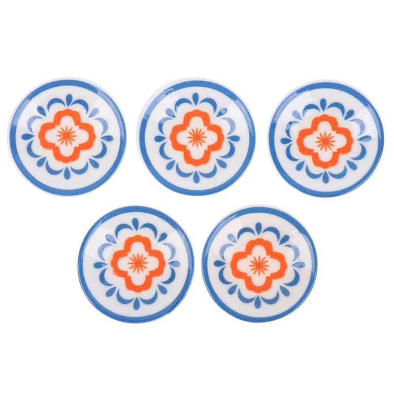 5Pcs 1:12 Dollhouse Simulation Blue White Porcelain Plates Dollhouse Kitchen Decoration Dolls House Accessories Pretend Play Toy