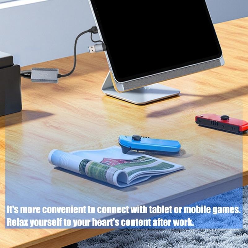 4K Video Capturing Card Type C+USB to HDTV Video Grabber Recorder for Game Camcorder Camera Recording Live Streaming