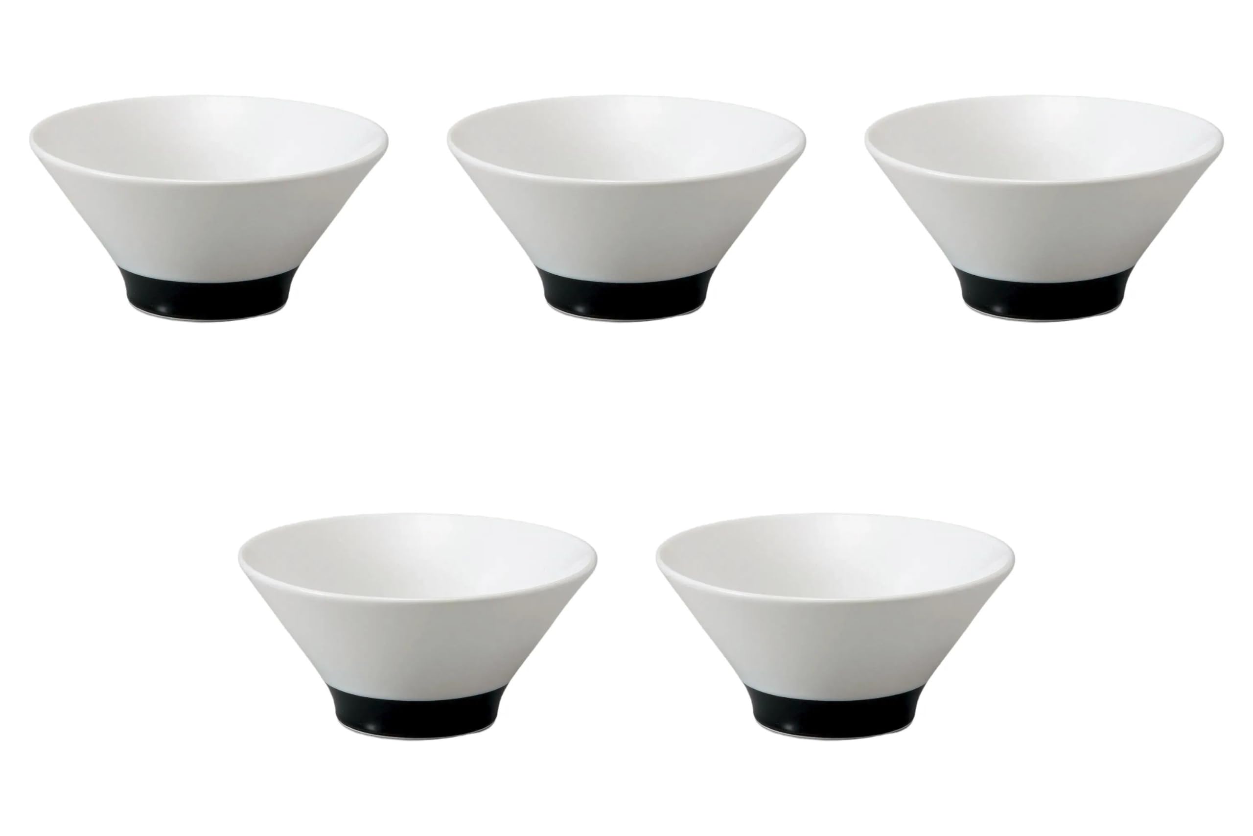 

Set of 5 White Glazed Hama Black Noodle Bowls x Ramen Bowls by Setomonohonpo 6.5 [19.5 9cm]