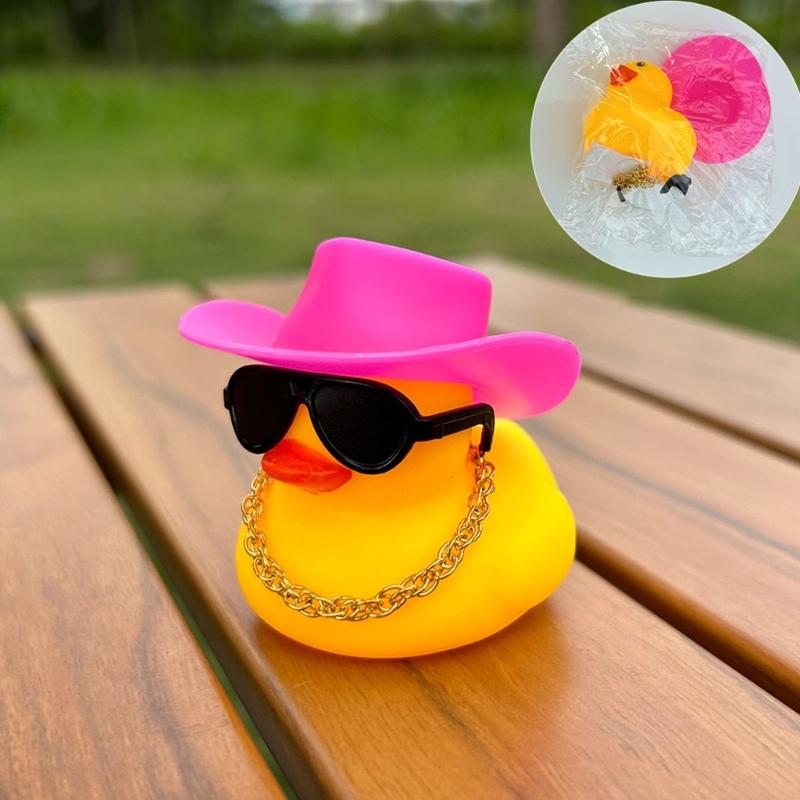 Water Play Duck Ornament with Black Cowboy Hat and Sunglasse Baby Pool Accessories Bathtub Companion For Toddlers