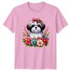 Floral Shih Tzu Dog With Pink Unisexs TShirt Shih Tzu Lover Dog Owner