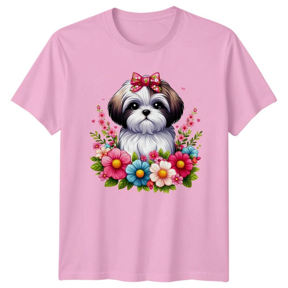 Floral Shih Tzu Dog With Pink Unisexs TShirt Shih Tzu Lover Dog Owner