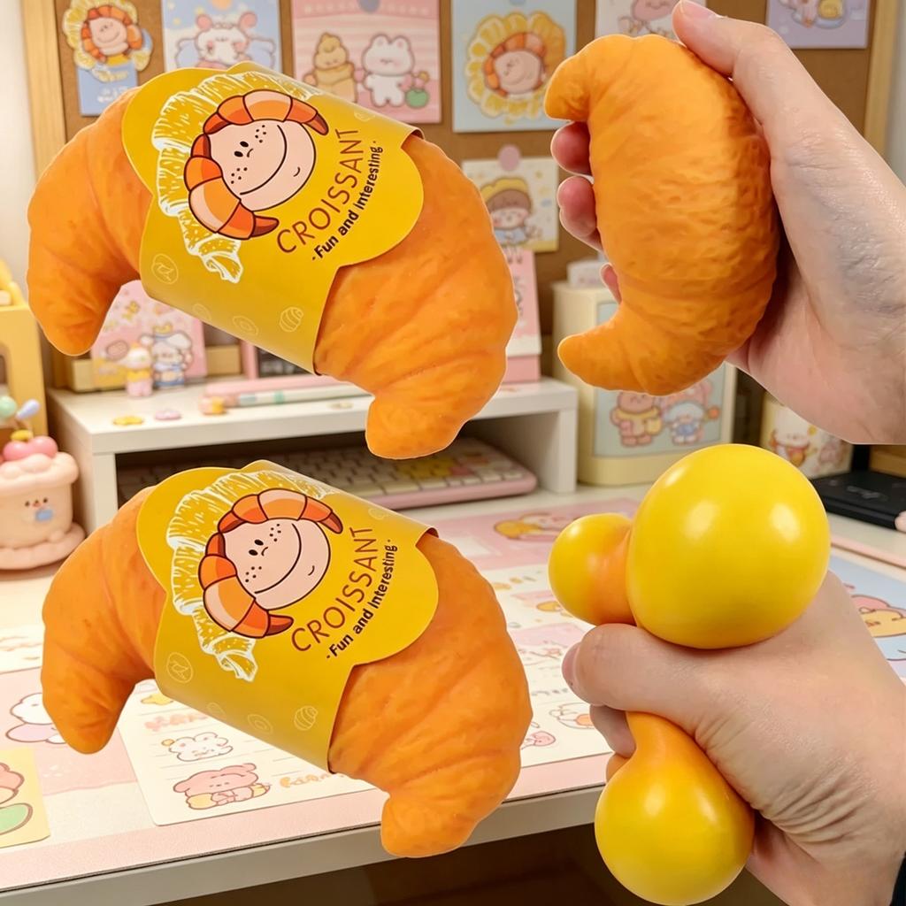 Slow Rising Realistic Croissant Squishy Pinch Fidget Toy Soft Squeeze Stress Ball Mood Relief Anti-Anxiety Decompression Toy