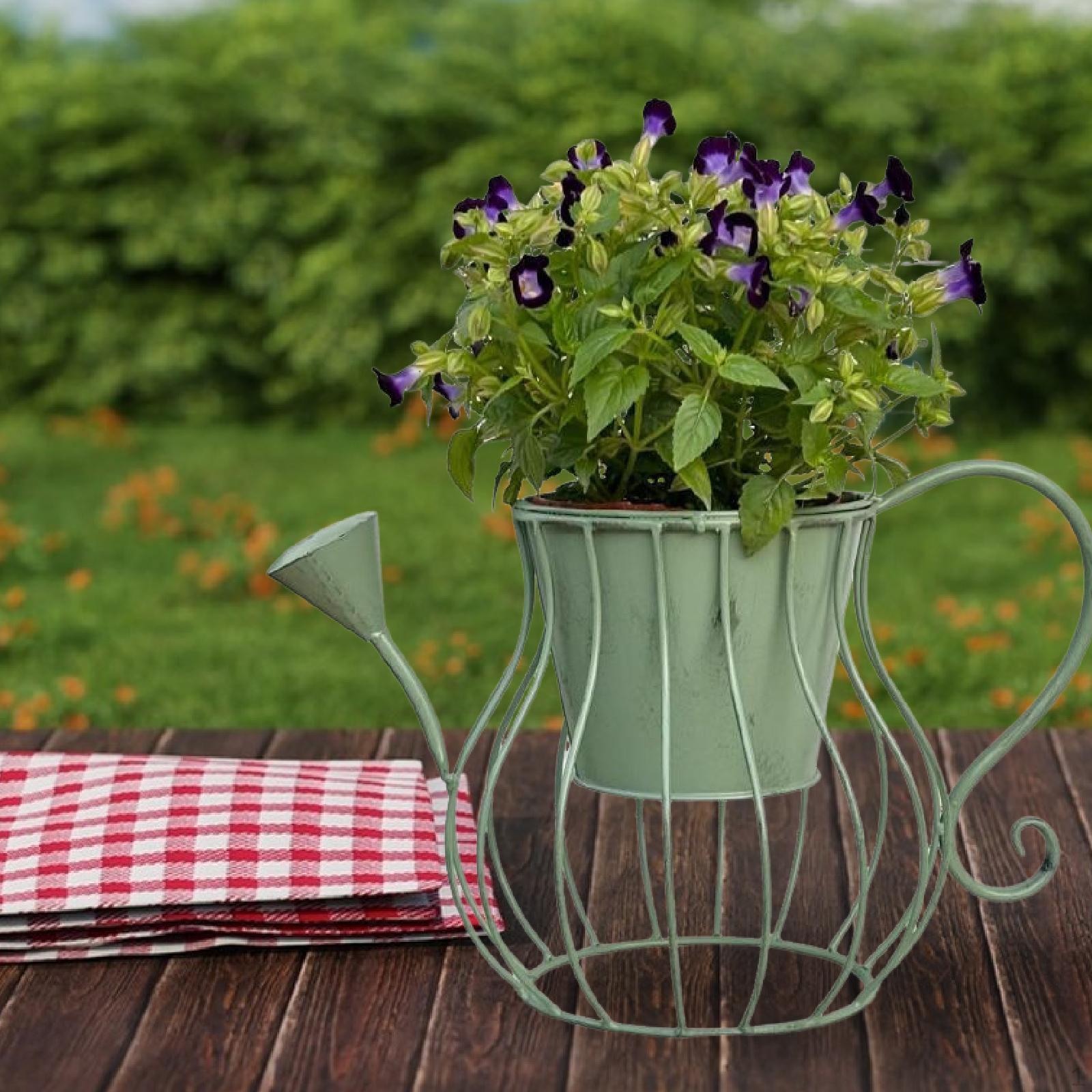 

Watering Can Shaped Flower Pot Flowerpot Cute Metal Versatile Plant Container Iron Planter зелений