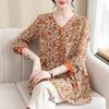 Plus Size Women's T-shirt Autumn and Winter  Ing Shirt Floral Shirt Loose Comfortable Casual V-Neck Tops