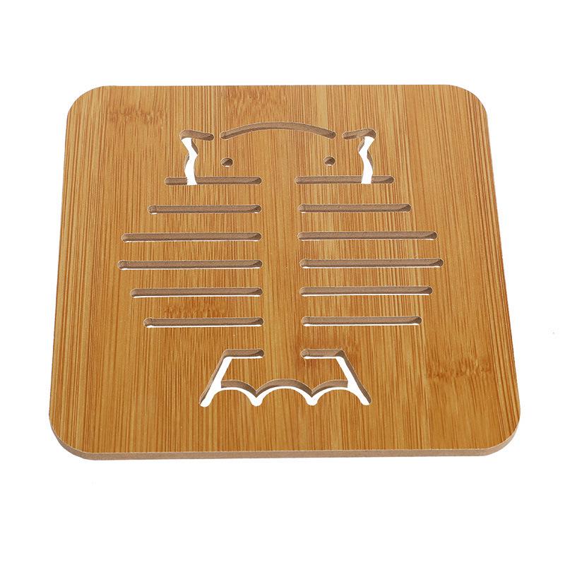 Wooden Cartoon Non-Slip Insulation Mat - Cute Coaster for Pots, Bowls, & Tea