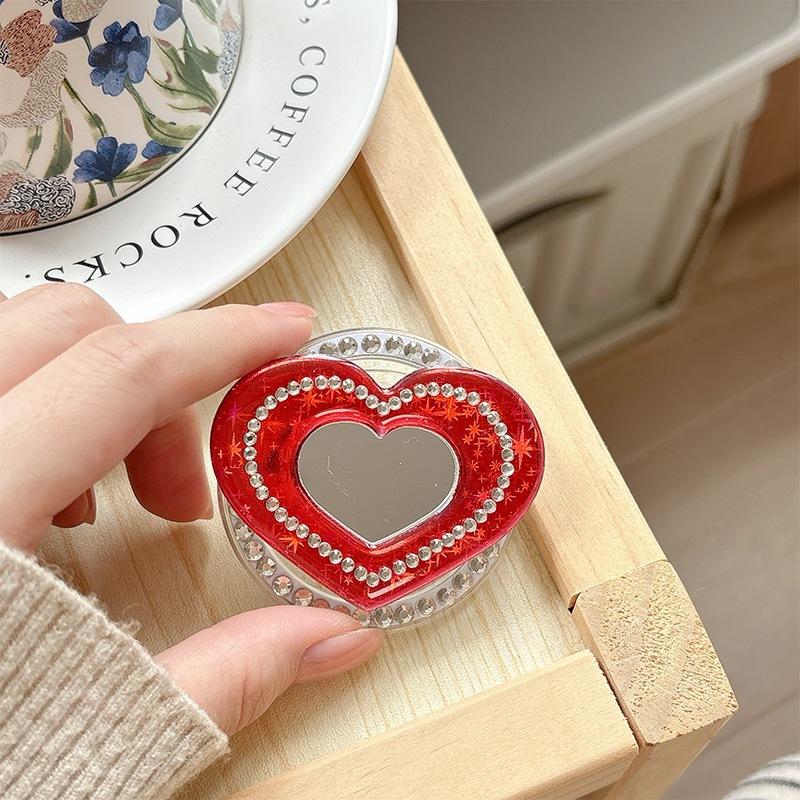 Japanese Small Fresh Glitter, Sequined Love Mirror, Mobile Phone, Airbag Bracket, Rhinestone, Magnetic Paste, Desktop Support Frame