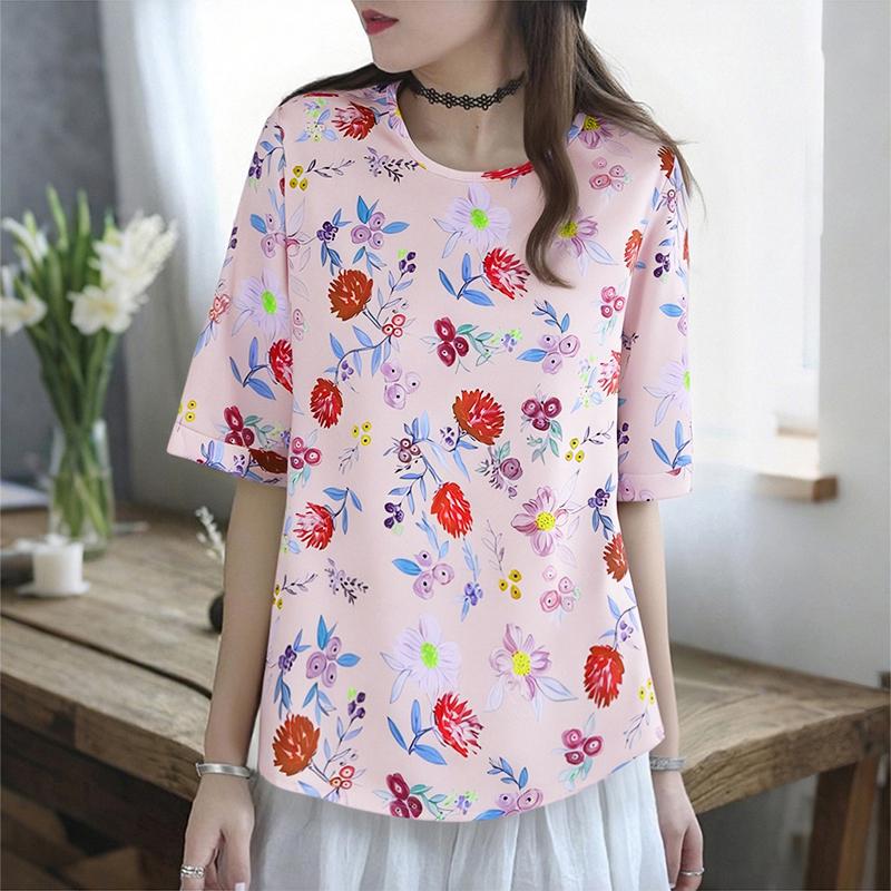 ZANZEA Women Casual Round Neck Summer Half Sleeve Floral Blouse