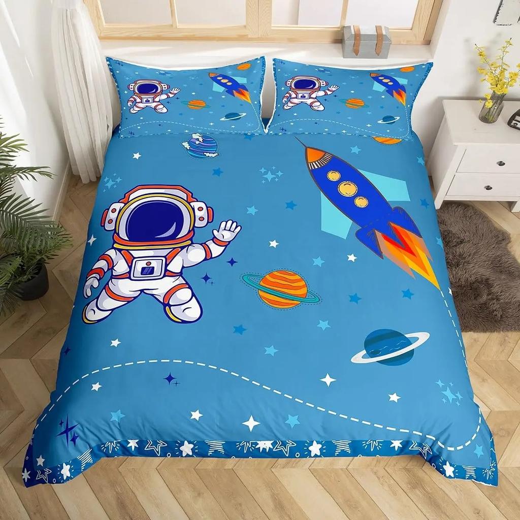 Housse de couette Astronaute Univers Galaxie Ensemble de literie Thème Espace Extérieur Housse de couette Garçons Enfants Décor de Chambre Ciel Étoilé Housse de couette