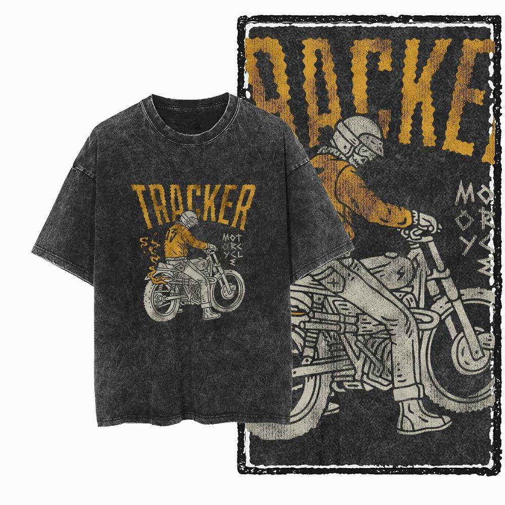 YM MOTOR CYCLE THEME Printed Cotton Acid Washed Graphic Unisex T Shirt Cool Streetwear Men Tshirts Tee for Men