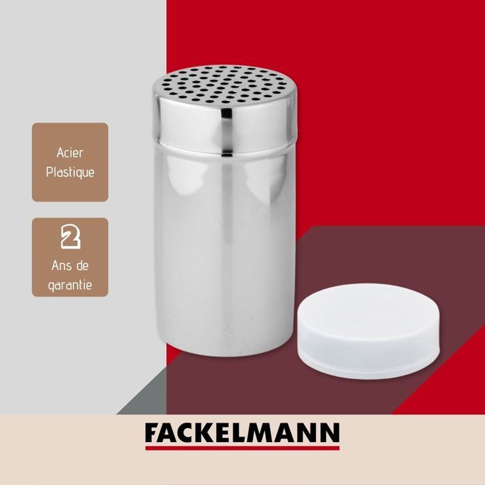 Saupoudreuse - fackelmann - 42909 - acier inoxydable - 7 x 13 cm - couvercle en plastique