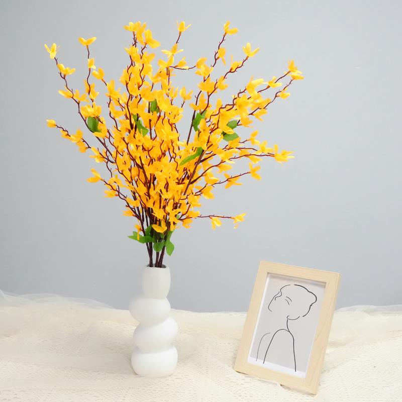 7 Forks Artificial Flowers Yellow Silk Fake Winter Jasmine Faux Orchids Flowers Forsythia Branches for Spring Home Wedding Decor
