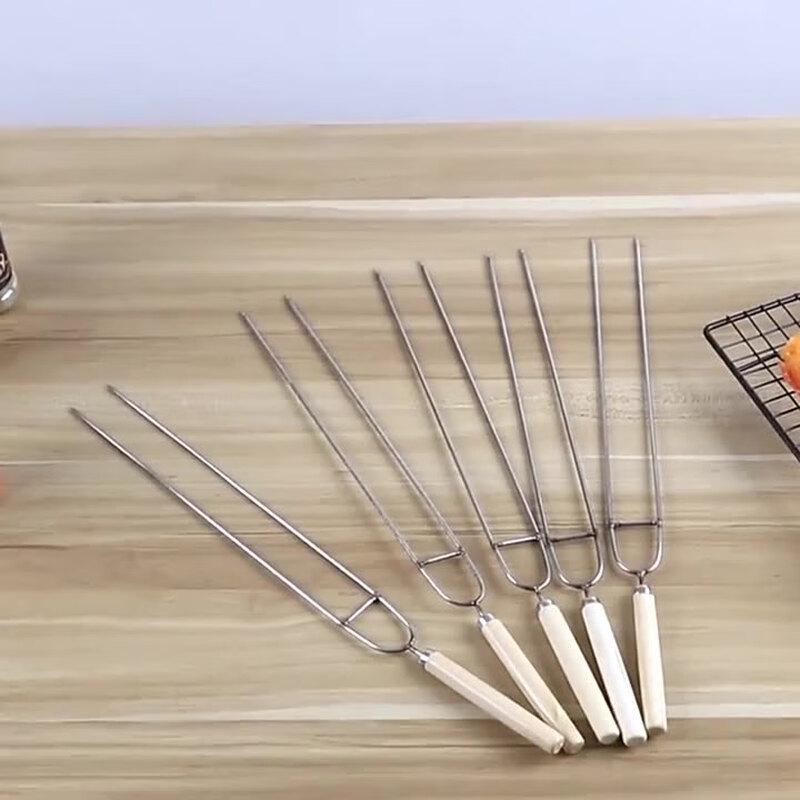 ZISIZ BBQ Wooden Handle Skewer & Fork Set