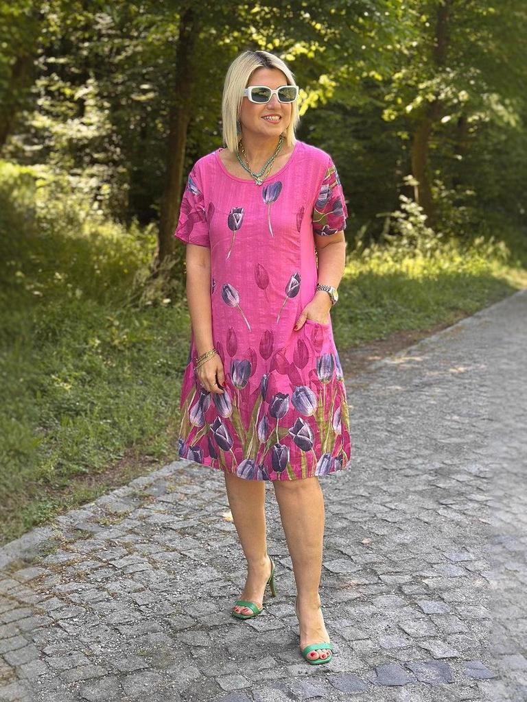 2025 Summer Floral Print Casual Loose Round Neck Dress