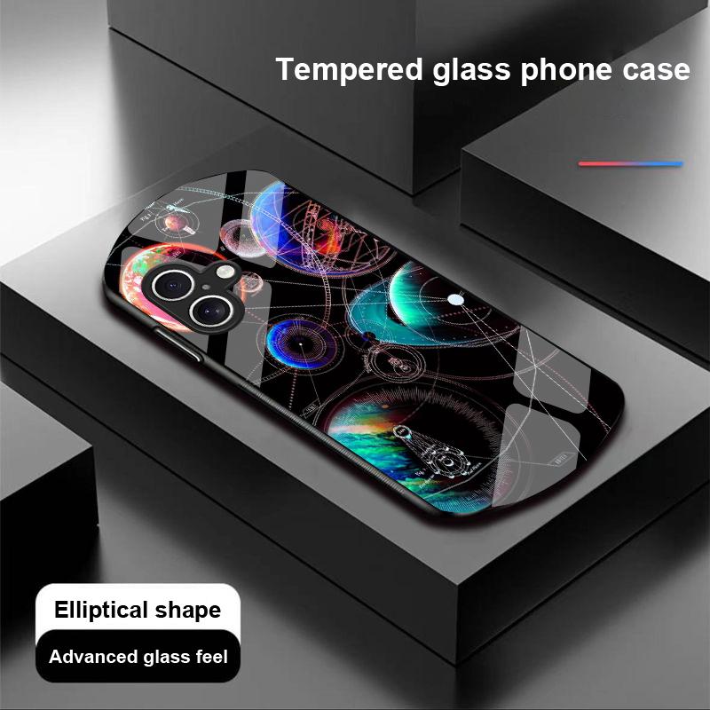 Space Planet For Apple IPhone 16 11 13 15 14 Pro Max 12 Mini 7 8 Plus XR X XS Elliptical Shaped Tempered Glass Phone Case
