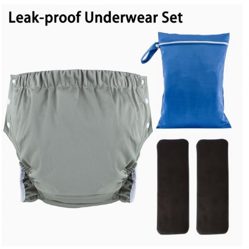 Reusable Cotton Incontinence Pants Adults With Side Snap Leak-Proof Washable Underwear Elderly