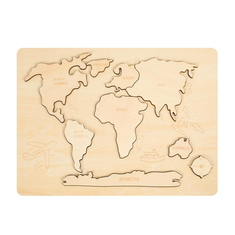 Kid Montessori Wooden Toy World Seven Continents Puzzle for Baby Early Education Geography Cognition Toys Children's Gifts