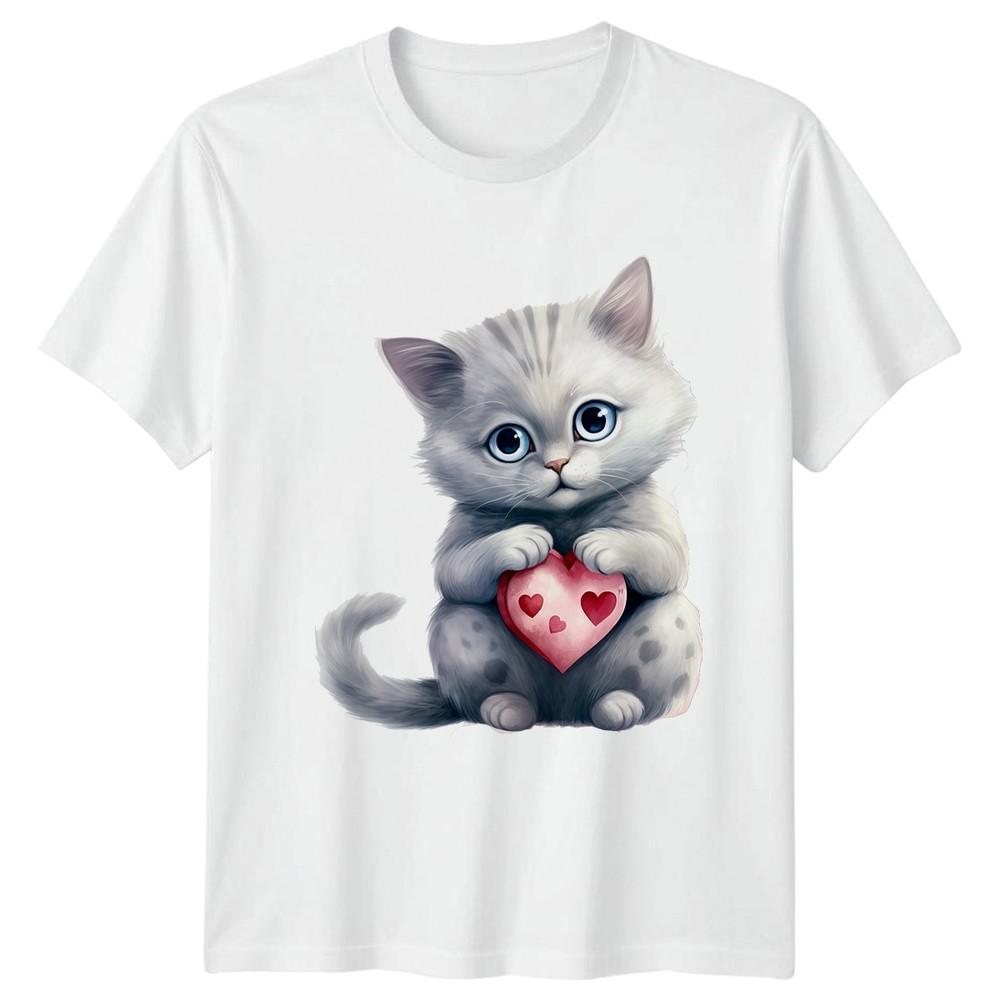 Kitten With Heart Valentines Day Unisexs TShirt Unisexs Tee Graphic Unisex Top S