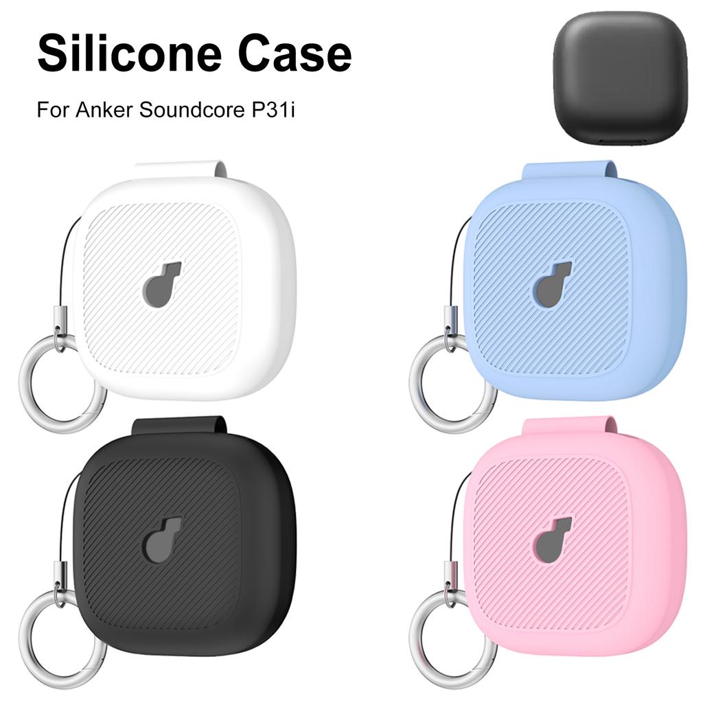 Protective Cover Soft Flexible Scratch Resistant Wireless Earbuds Protective Shell with Carabiner for Anker Soundcore P31i