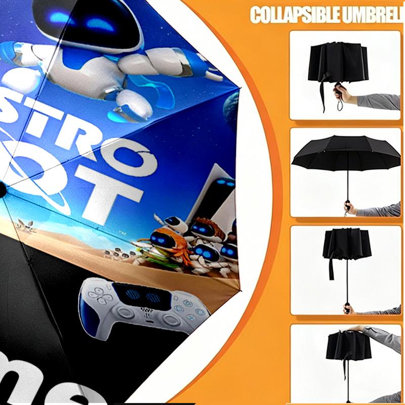 Custom Name Personalized Cosmic Bot Crew Print Umbrella, Auto Open Close, 8‑Rib Sturdy Frame, Commute Camping Hiking Use, Birthday Gift