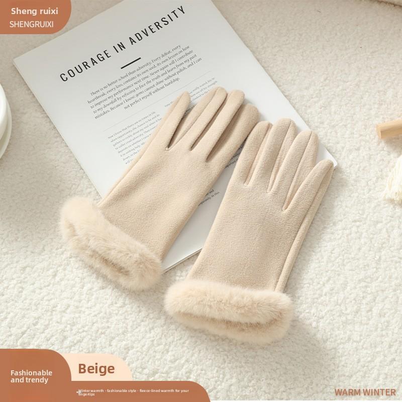 Meier Damen Herbst- und Winter-Plüsch-Dicke Thermohandschuhe, Selbstheizende Reit-Deutsche Plüschmund-Touchscreen-Handschuhe