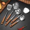 Stainless Steel Kitchen Utensil Set: Slotted Spoon, Soup Spoon, Frying Pan Spatula, Rice Spoon, Stir-fry Spatula.